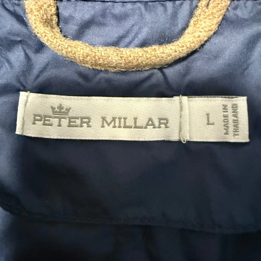 Peter Millar Addison Quilted Vest Navy Blue Brown Lambswool Trim Women Size L